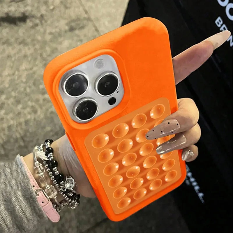 iPhone 17 Pro Max Case with Suction Cup Stand Litchi Leather Tidesmit
