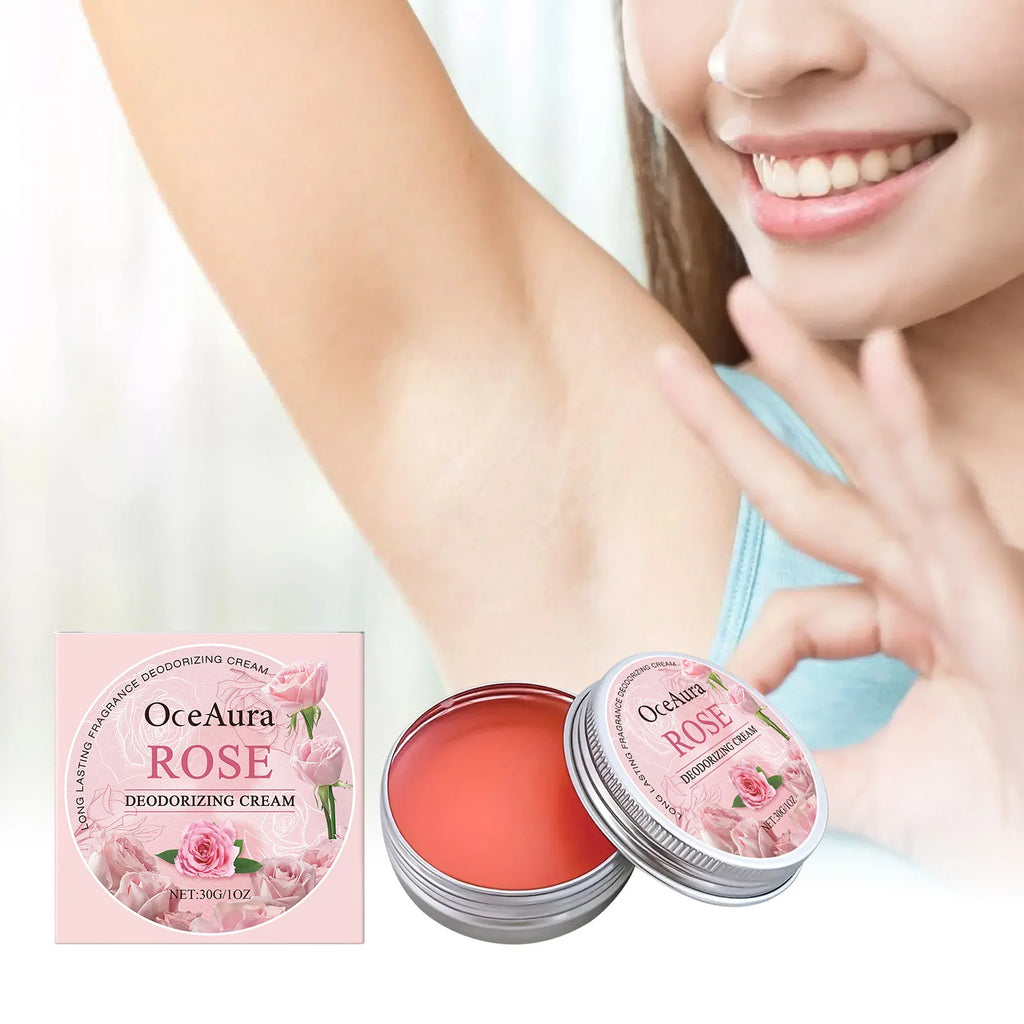 Tidesmit OceAura Rose body cream duo with peony and lily extracts for non-greasy odor neutralization in 30g containers.