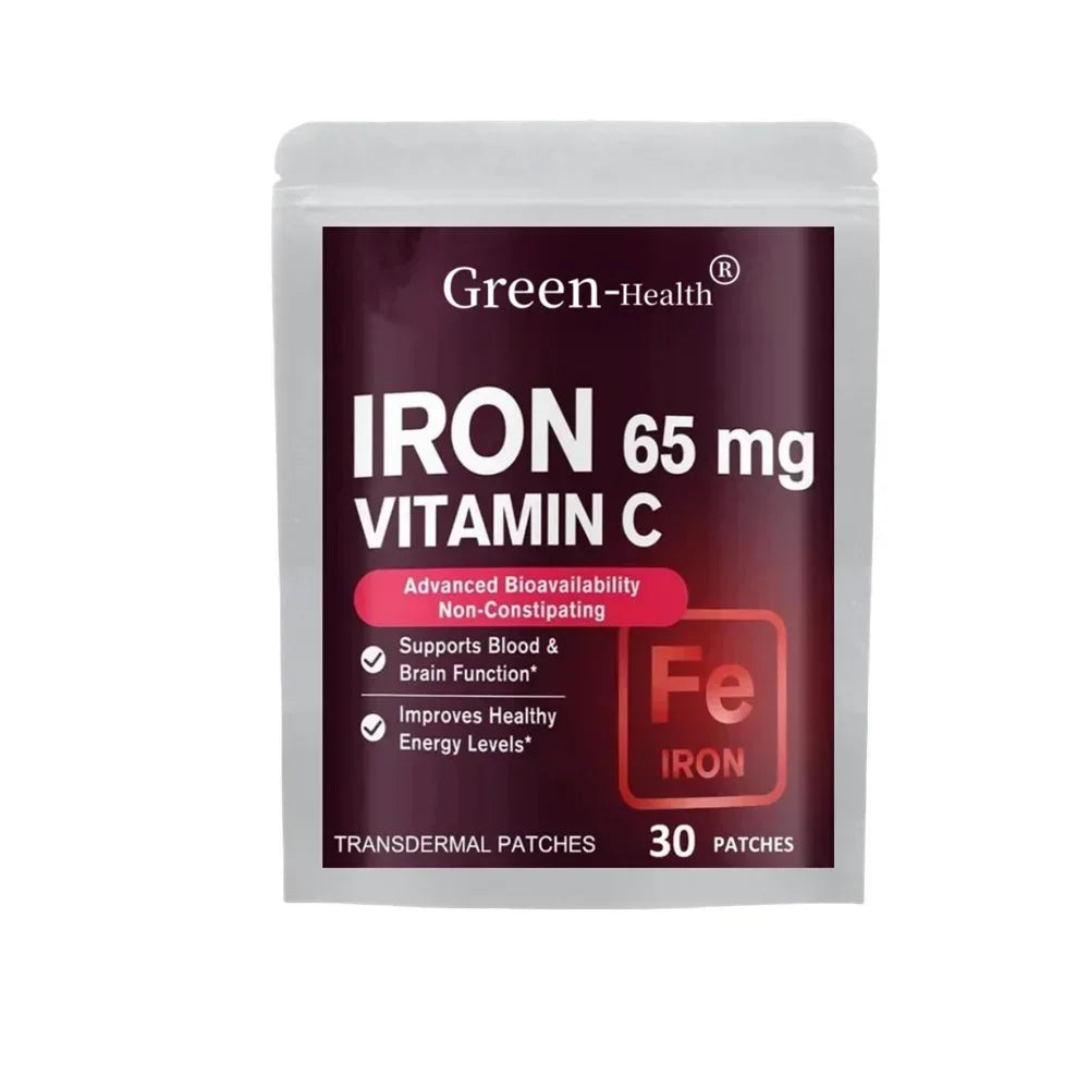 30 Patches Iron Transdermal Patches For Women And Men, With Vitamin C, Blood, Energy, Muscle & Immune System Support