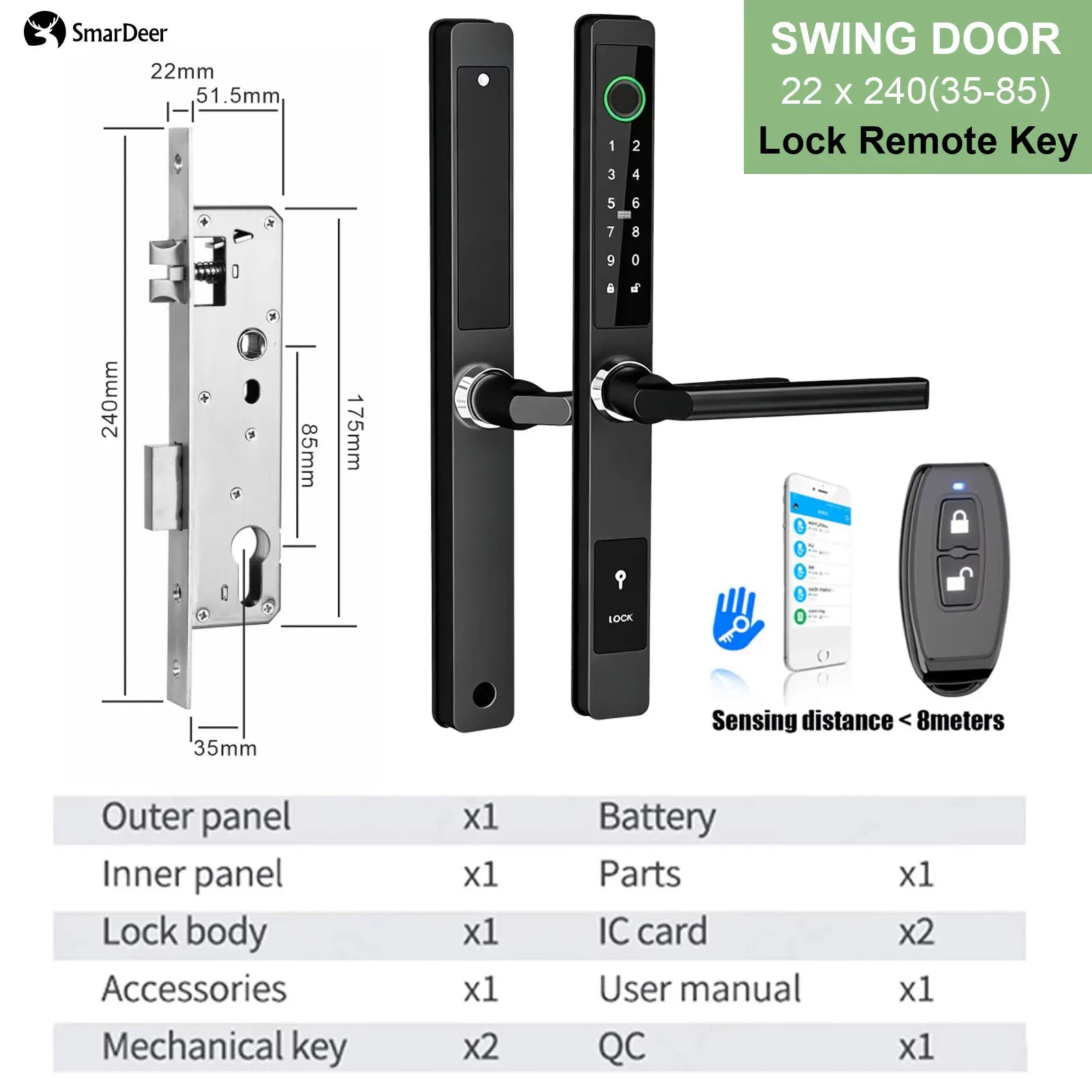 SmarDeer IP65 Waterproof Sliding Door Smart Lock，Tuya WiFi Broken Bridge Aluminum Sliding Door  Fingerprint Lock