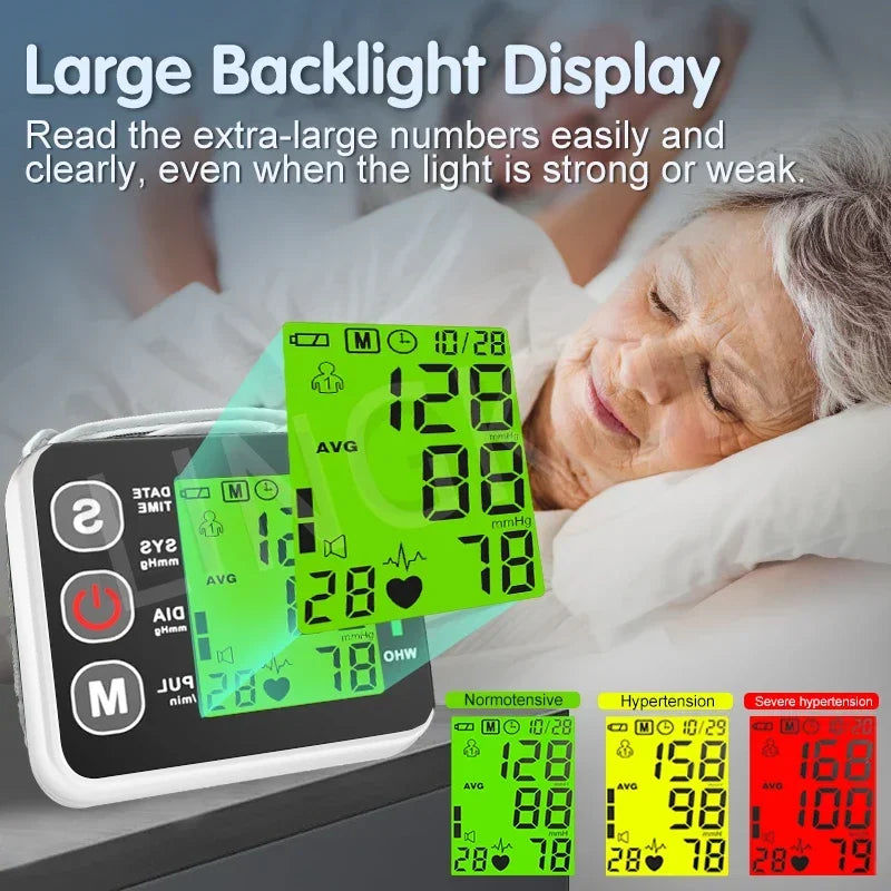 Digital Tensiometer Health Medical BP Sphygmomanometer Wrist Cuff Digital Blood Pressure Monitor Heart Rate Pulse Meter Tonomete