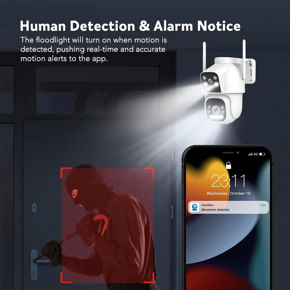 4MP 4G Wifi Surveillance Camera AI Auto Tracking Color Night Vision Two Way Audio Outdoor Dual Lens Dual Screen PTZ Security Cam