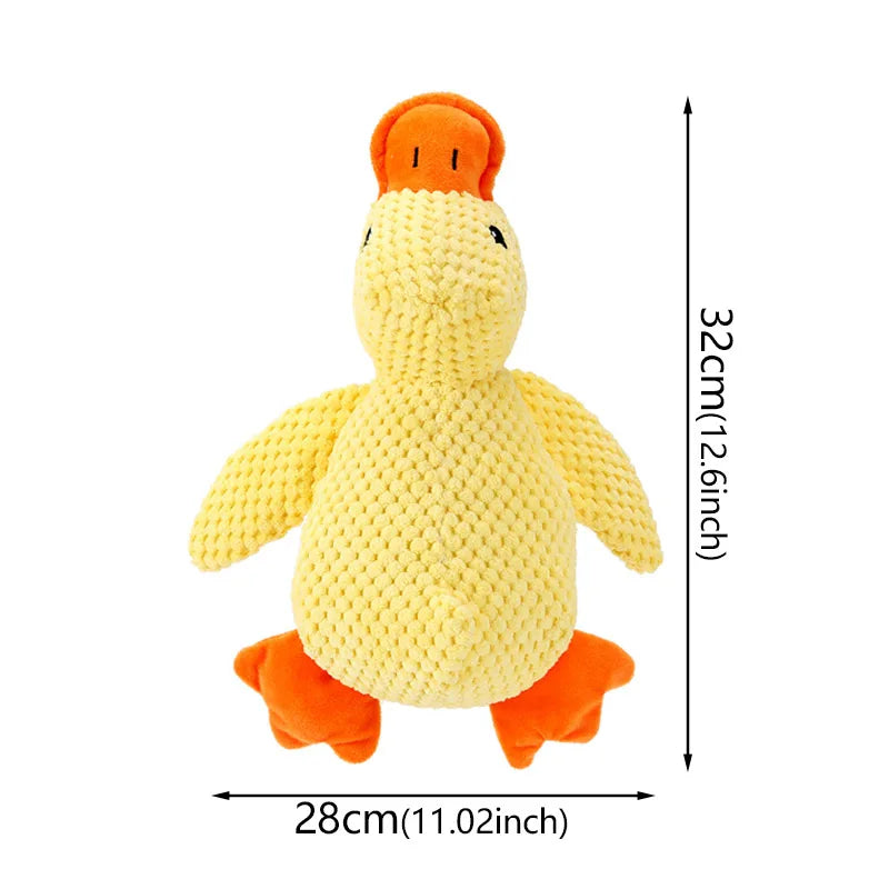 Yellow duck plush dog toy, 32cm bite-resistant interactive chew toy for pets to relieve boredom and soothe teething.