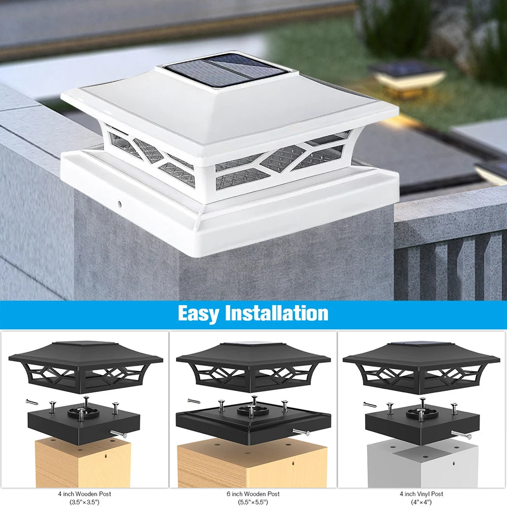 Solar Post Cap Light IP44 Waterproof Outdoor LED Fence Post Lights Fits 4x4 6x6 Wooden Post & 4x4 Vinyl Post Auto On/Off Solar Powered Deck Column Cap Lamp For Patio Garden Yard Decoration