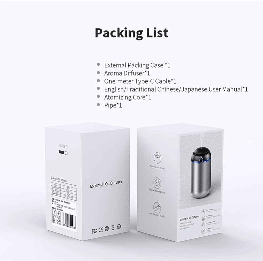 Car Diffuser Waterless Essential Oil Aroma Diffuser Rechargeable Dual-Mist Tech Smart Start/Stop For Home/Vehicle Air Freshener