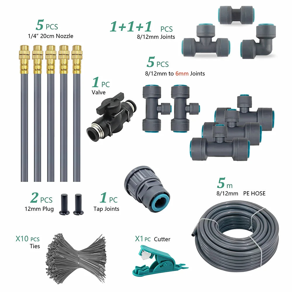 3/8" PE Hose Flexible 360° Bending Adjustable Atomization Nozzle Irrigation Set Quick Connection Garden Spray Watering System