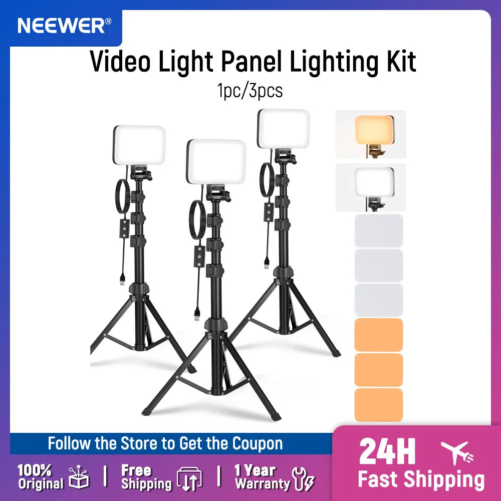 LED Video Light Panel Kit with Adjustable Tripod - Bi-Color Dimmable Tidesmit