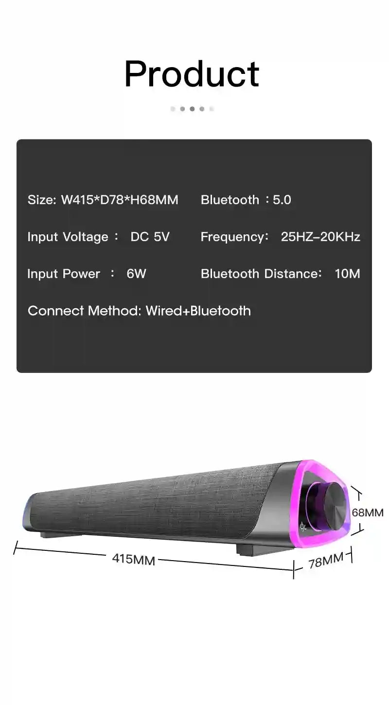 Computer Speaker Bar | 4D Stereo Wireless Audio for Desktop | Tidesmit Tidesmit