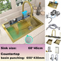 Stainless Steel Kitchen Sink Large Single Slot Multifunctional Waterfall Digital Display Faucet Wash Dish Bowl Undermount Basin