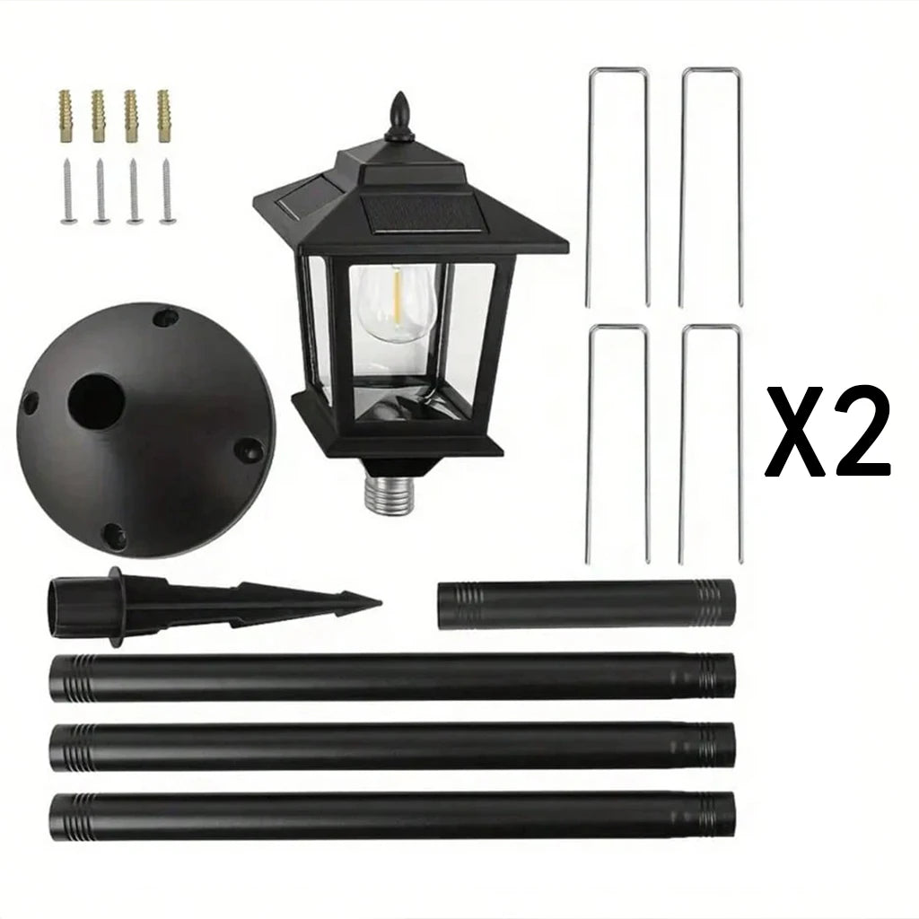 2 PCS Solar Garden Light Outdoor Waterproof LED Lawn Lamp Vintage Style Solar Powered Pathway Light for Yard Patio Driveway