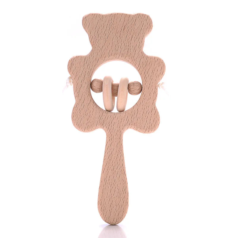 1Pcs Animal Shape Baby Wood Teether Rabbit Owl Beech Wooden Ring Teether Nursing Pendant Baby Rattles Chew Toys
