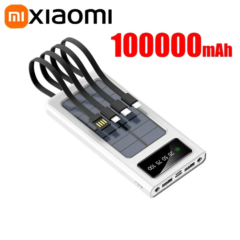 Portable Fast Charging Power Bank 80000mAh - 200000mAh with 4 Cables White 100000mAh Tidesmit