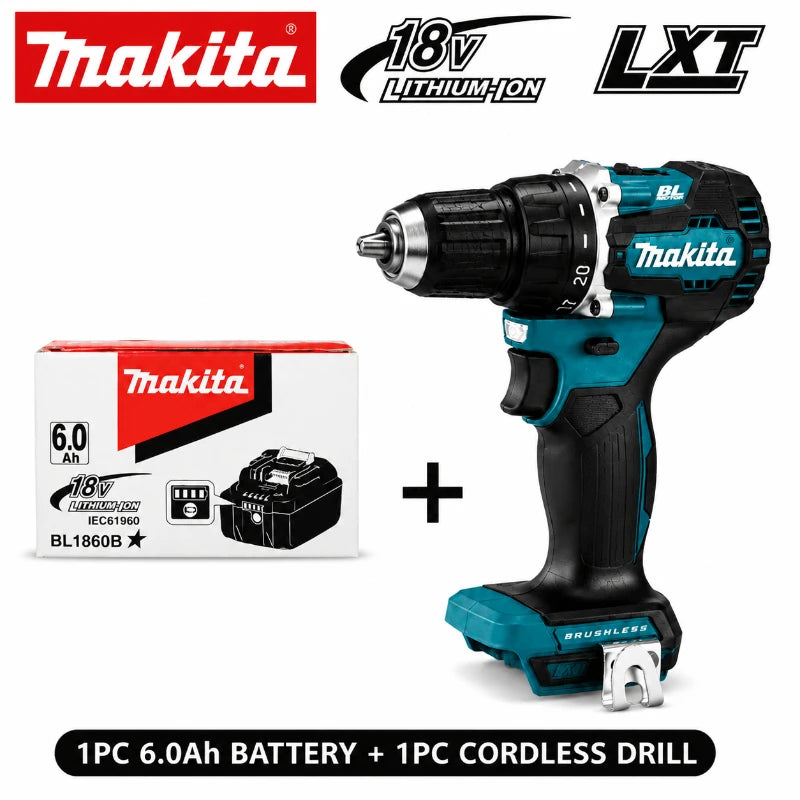 Makita 18V LXT Brushless Cordless Drill DDF487 + BL1860B BL1840 6.0Ah Battery Pack OEM Original High Torque Power Tool Set EU Warehouse Fast Shipping