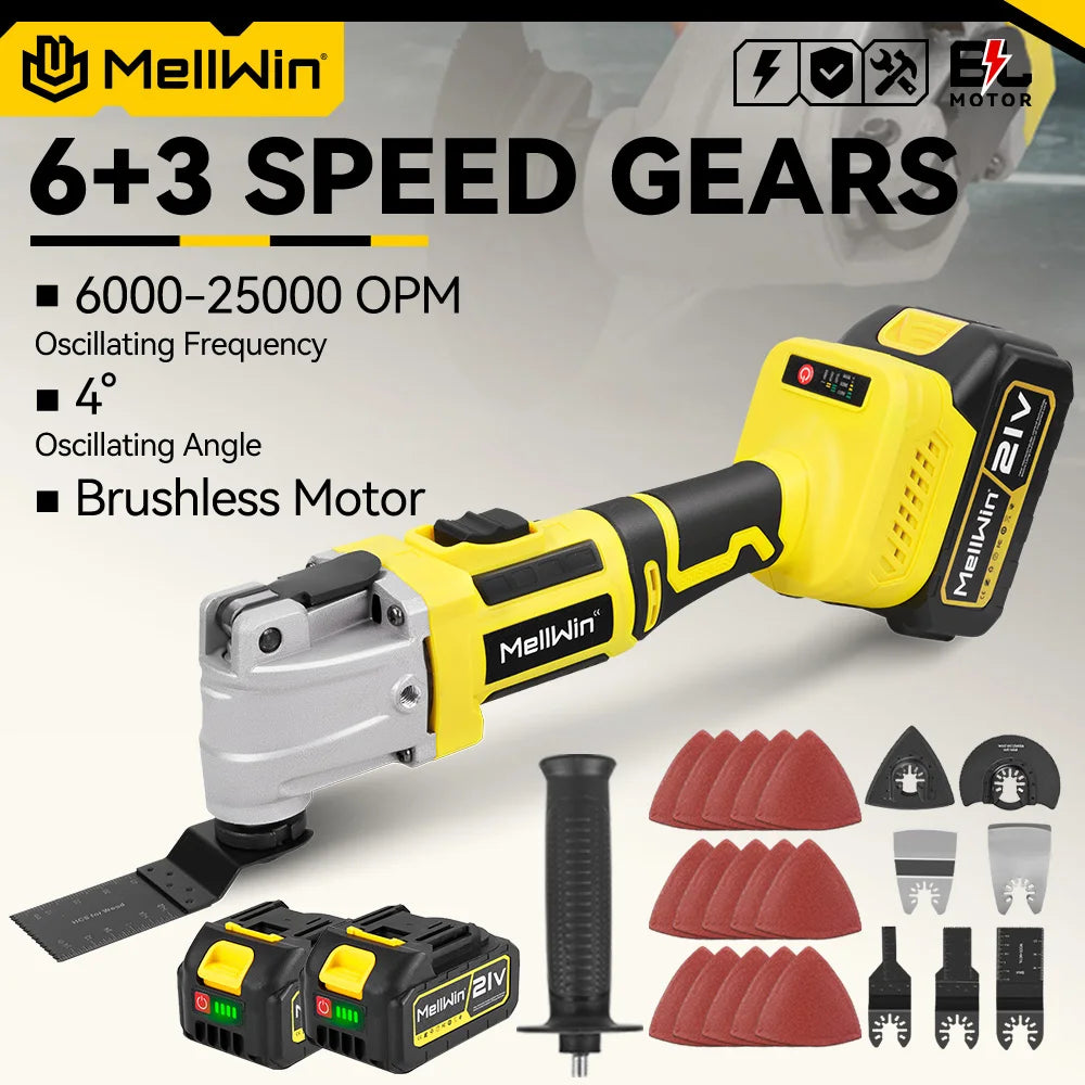 MELLWIN Brushless Oscillating Multi Function Tool Electric Saw Polisher Woodworking Cutting Tool For Makita 18V Battery Pin