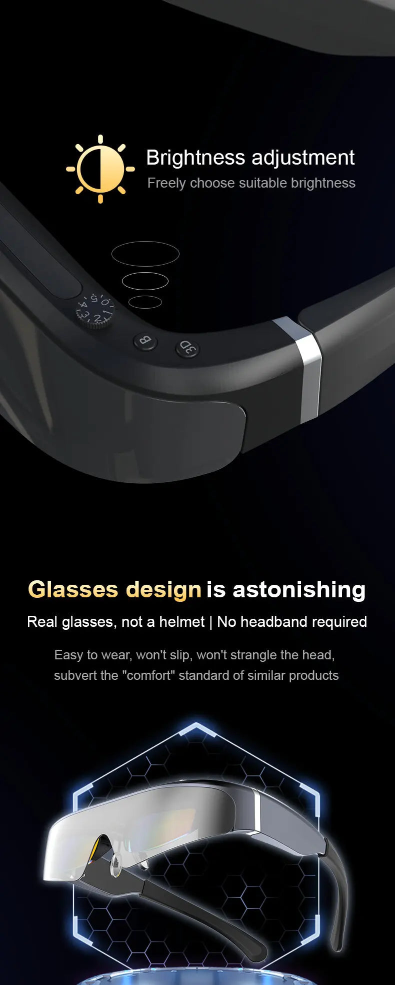VR Headset 3D Smart Glasses | HD Spatial Display - Black Tidesmit