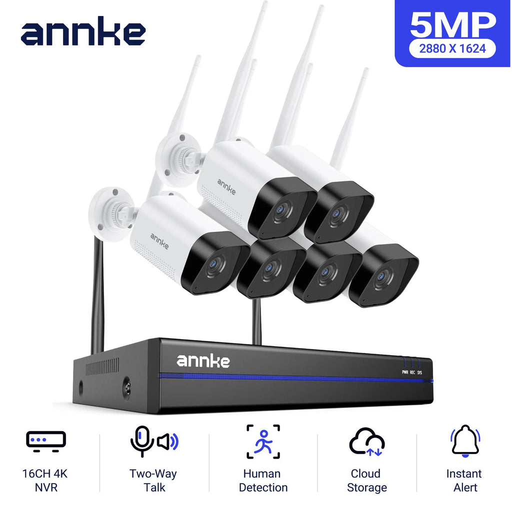 Annke WAS500 5MP Wireless CCTV System 4k16CH NVR with 4/6/8 5MP WiFi Camera Kit Two Way Audio 3.6MM WiFi Surveillance Camera