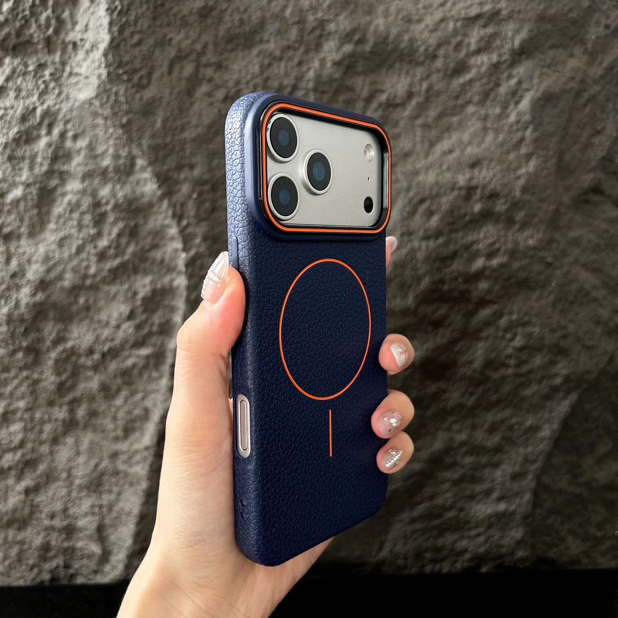 Magnetic iPhone Case with Lichee Pattern | Shock-Absorbing Slim TPU Cover Deep Blue Tidesmit