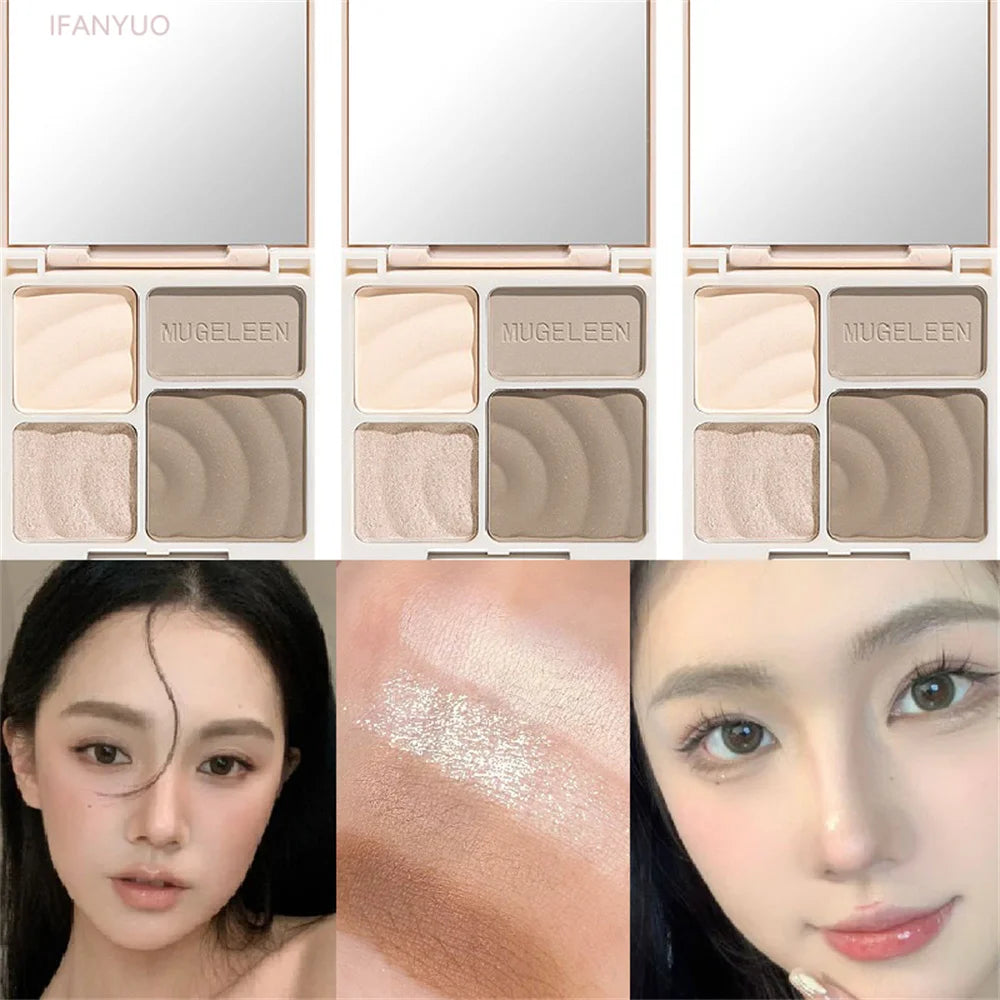 Tidesmit 4Color matte highlighter and contour palette shade swatch for 3D facial sculpting and brightening makeup