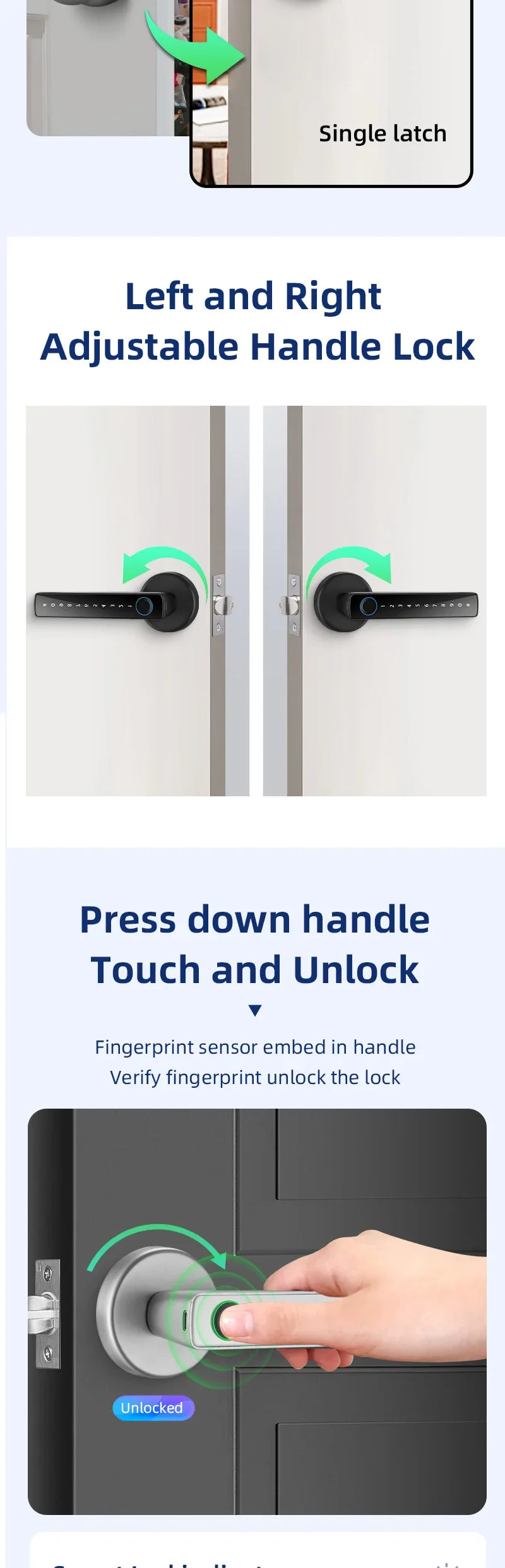 M5 Tuya BLE Fingerprint Door Lock Digital Electronic Lock with Password/Key/IC Card/ Smartlife/ Tuya APP Unlock