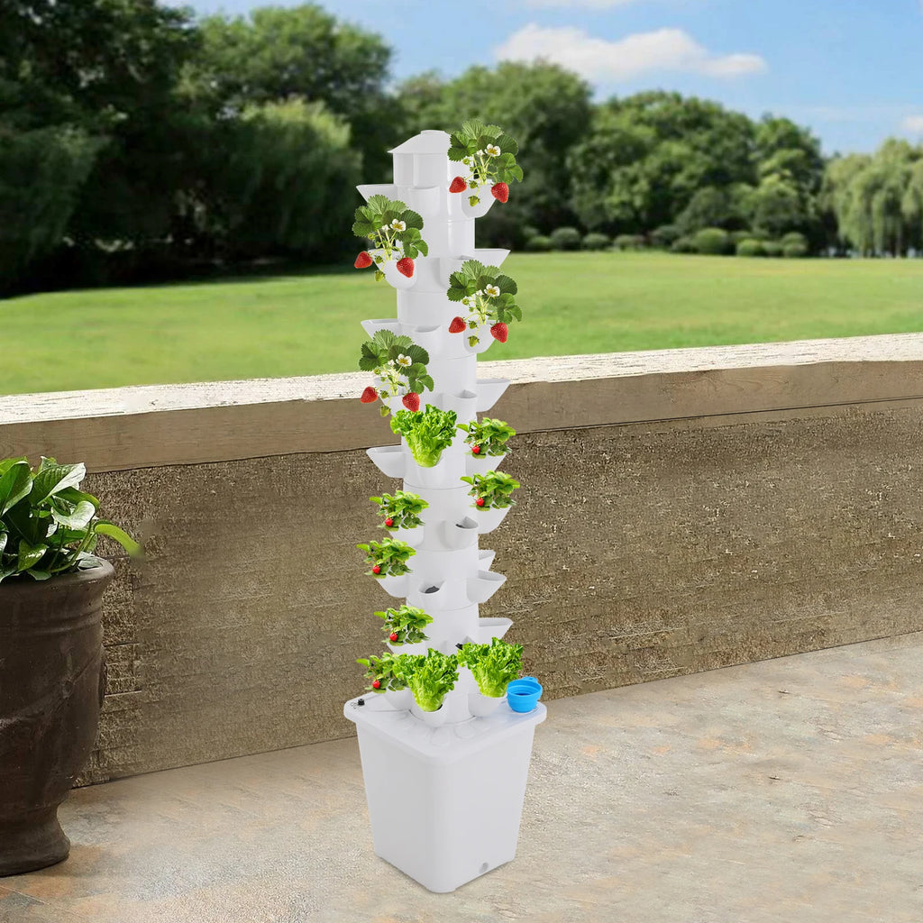 Vertical Hydroponic Growing System 45 Holes Kit with Water Pump Vegetable Planter for Balcony Garden Greenhouse
