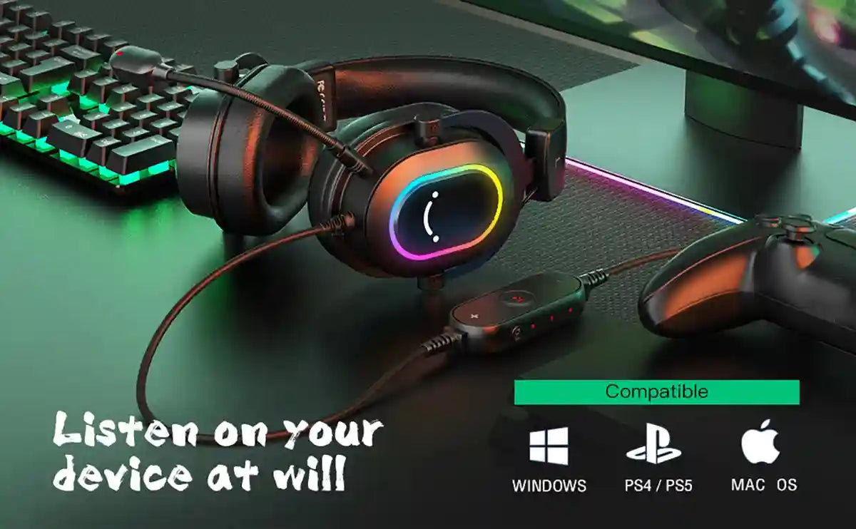 Dynamic RGB Wireless Gaming Headset with 7.1 Surround Sound - Tidesmit Tidesmit
