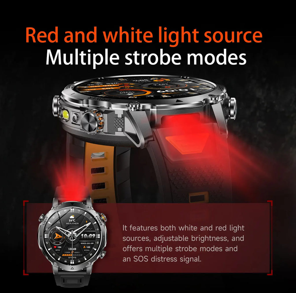 New Military ULtra 1400mAh Huge Battery SmartWatch Two Flashlight 10ATMan Waterproof HD Call 1.73“ 100+Sports Smart watch Man