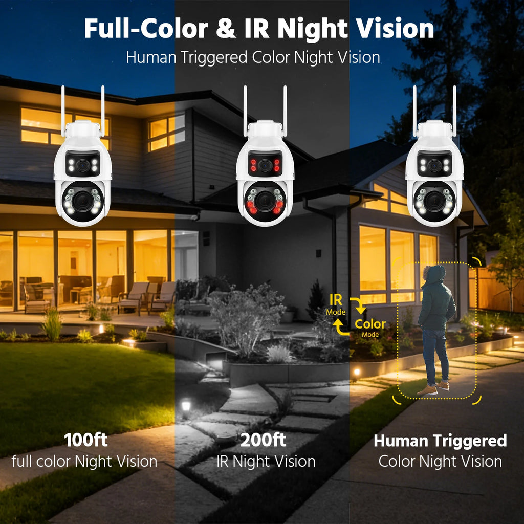 ANNKE 3 Inch PTZ Dual-Lens Security Camera, 5+5MP Dual-View on One Screen, 12X Optical Zoom, AI Human Tracking, Smart Dual-Light Full-Color Night Vision, Two-Way Audio, Siren Alarm, Alexa/Google Home Compatible
