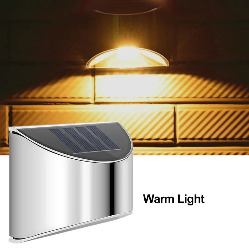 6Pcs Solar Garden Light Stainless Steel Courtyard Wall Lamp Waterproof Outdoor Lighting Emergency Patio Step Garden Fence Street