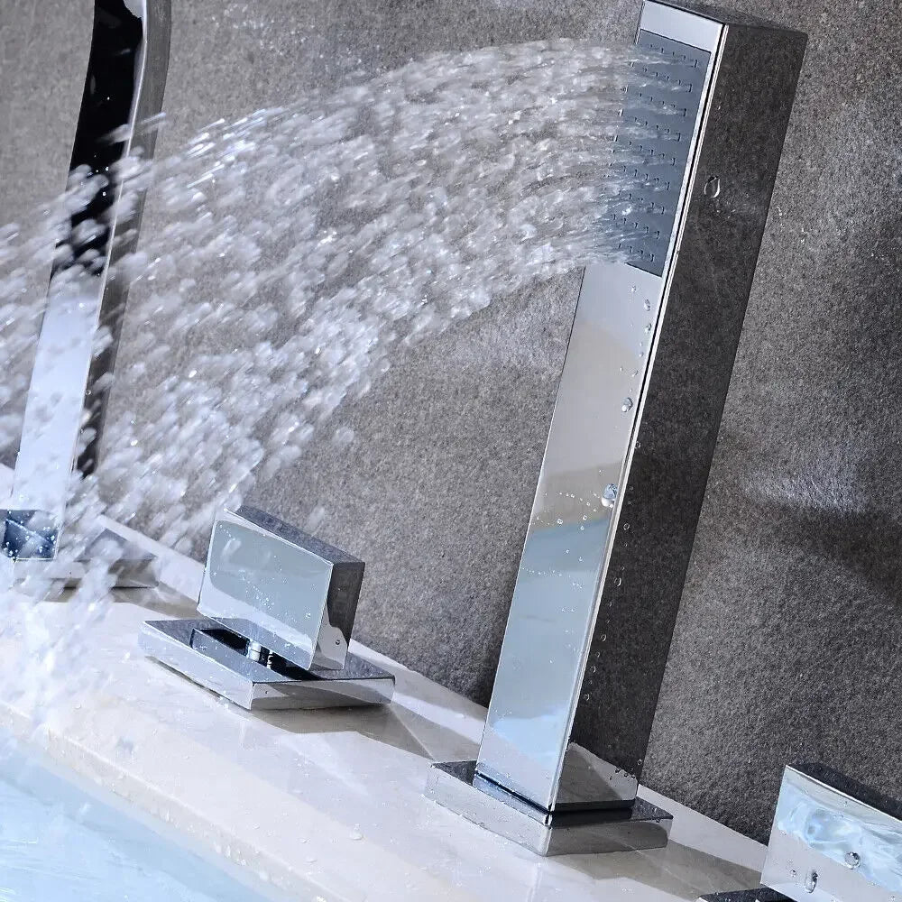 5 Hole Bath Faucet Kit Waterfall Bath Tap 5 Hole Set, Bath Mixer Tap with Hand Shower, Bath Mixer Tap for Bathtubs
