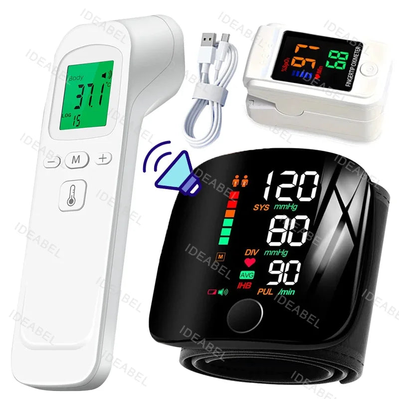 Smart LCD Rechargeable English Voice Wrist Blood Pressure Monitor Digital Automatic BP Tonometer Heart Rate Sphygmomanometer
