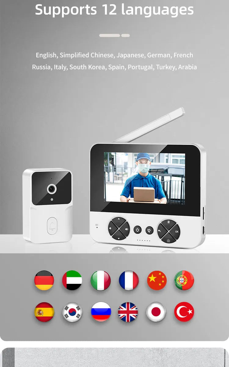 4.3 "Upgraded two-way wake-up infrared night vision video doorbell can be installed with indoor and outdoor electronic doorbells