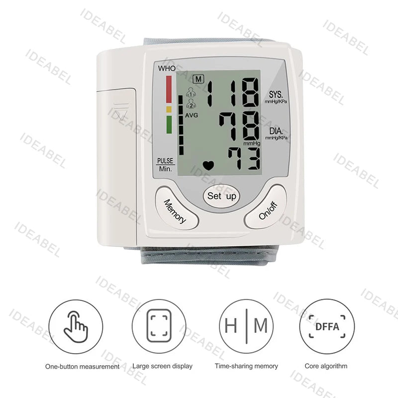 Mini Portable Battery Blood Pressure Machine Wrist Sphygmomanometer Digital Electronic Heart Rate BP Tensiometer