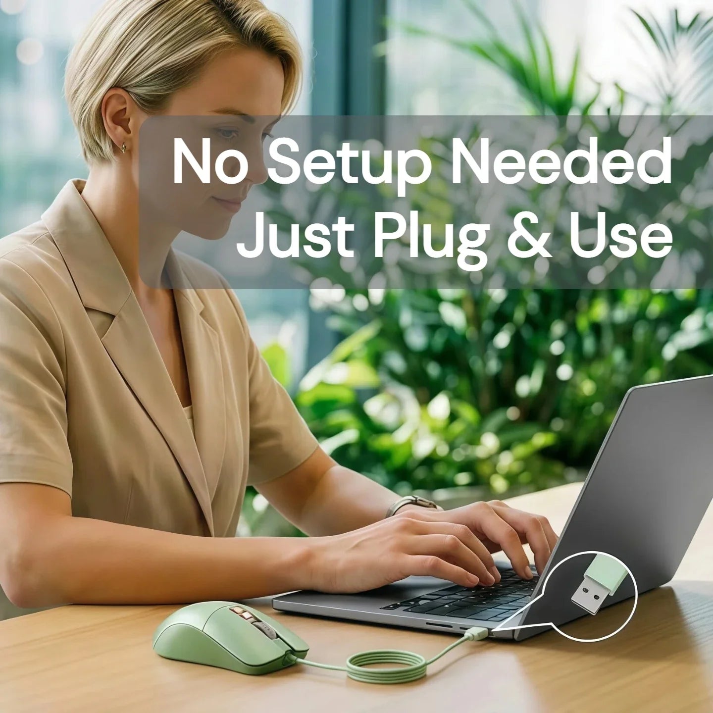 Silent Wired Mouse Aesthetic 2400 DPI Ergonomic USB Optical Computer Mouse for Women Girls Students Office Home Work Laptop PC MacBook Desktop Quiet Click Plug Play Cute Kawaii Mute Mice Sage Green Pink Beige Minimalist Desig