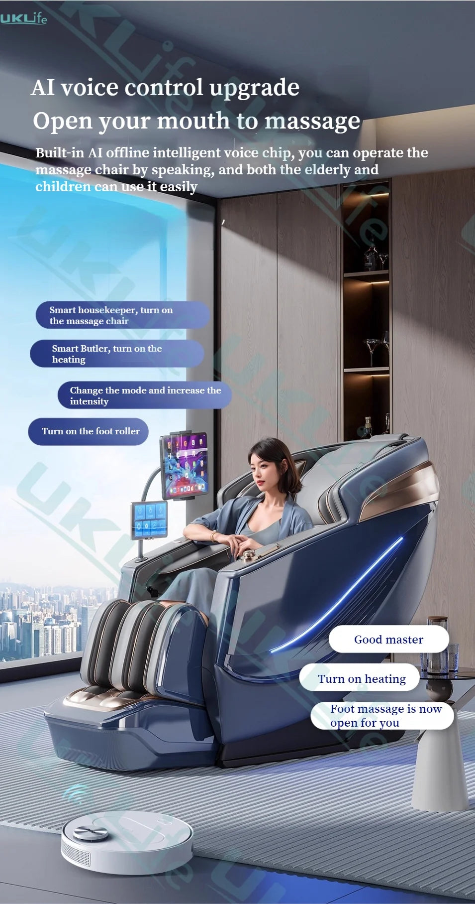 Zero Gravity SL-Track Massage Chair - Full Body Muscle Relief White/Blue Massage Chairs Tidesmit