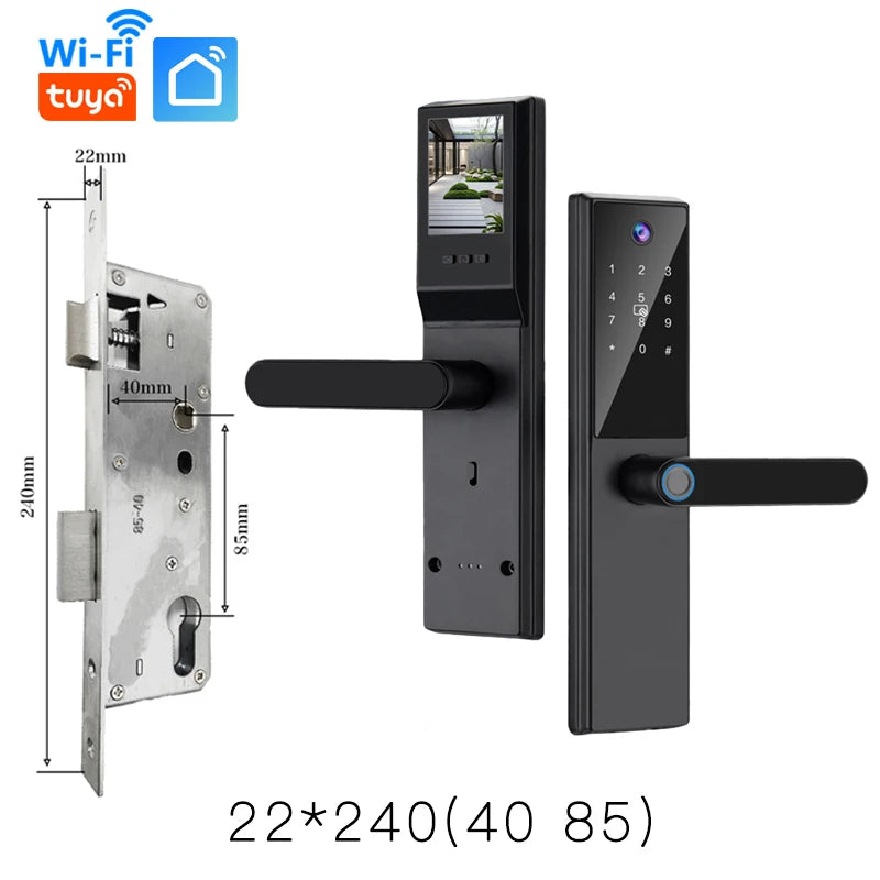 2025 New Tuya WiFi Digital Electronic Smart Wooden Door Lock With Biometric Camera Fingerprint Smart Home Remote Unlock