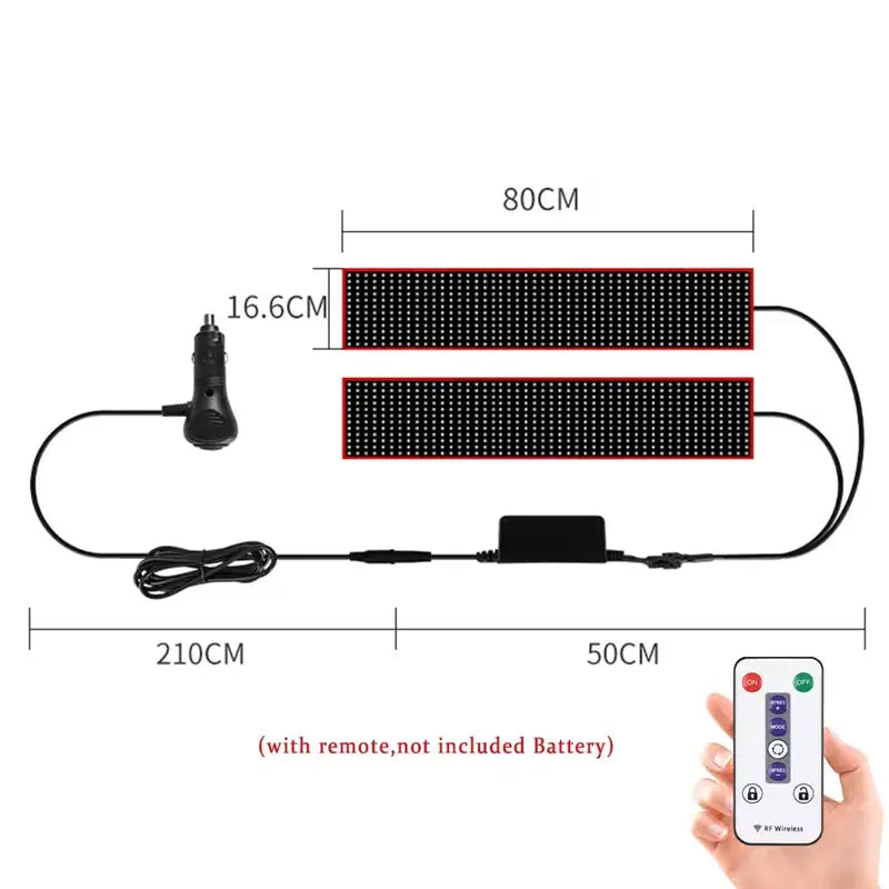 LED Pixel Panel Car Display 120x16.6cm - Programmable Scrolling Sign 2in1 - 80cm Tidesmit