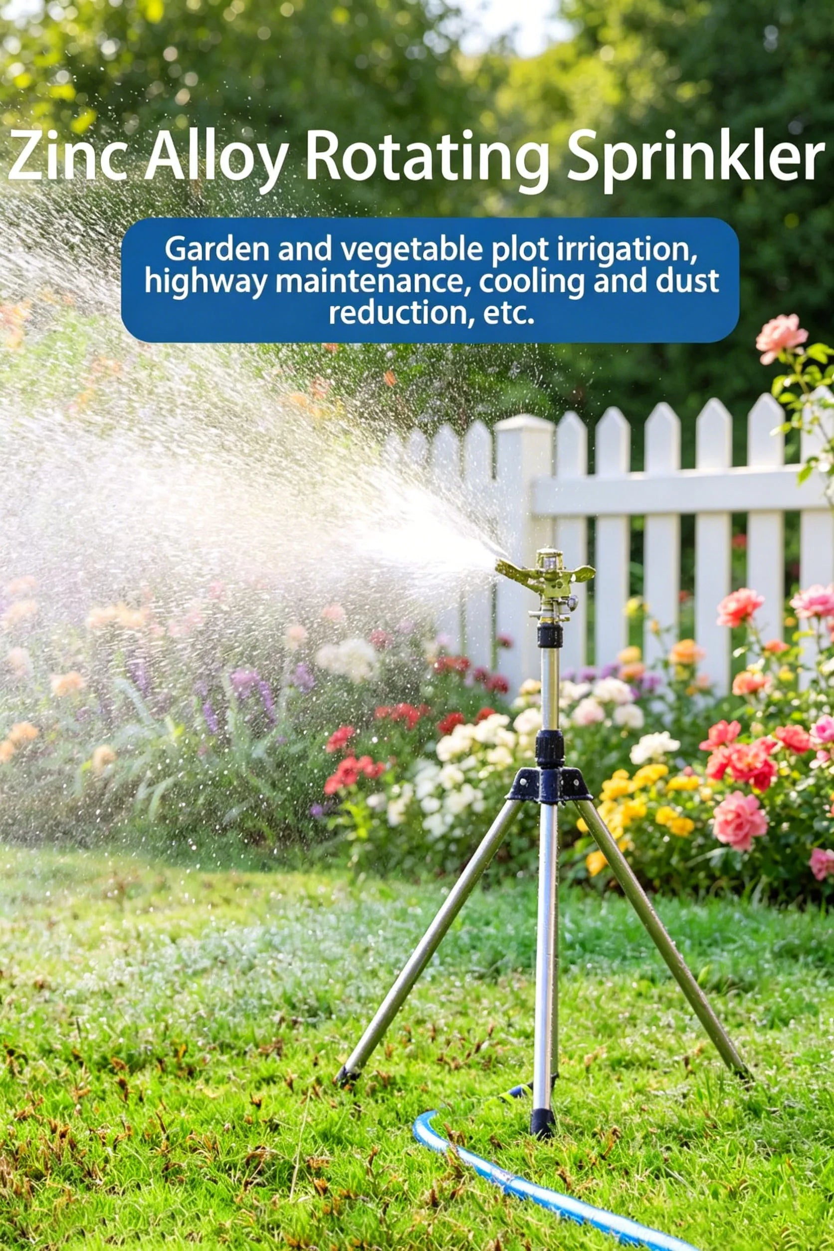 360° Rotating Tripod Sprinkler, Zinc Alloy Adjustable Automatic Water Sprinkler for Lawn Garden Vegetable Irrigation