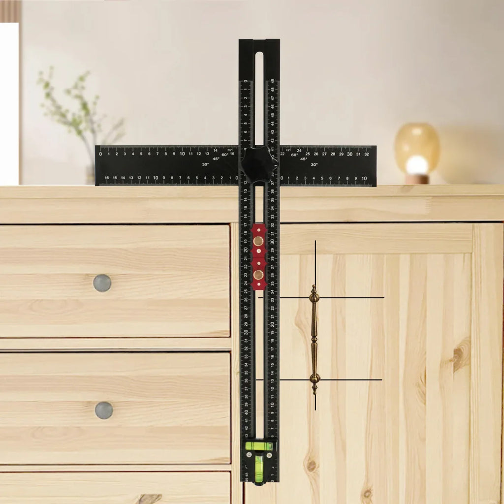 Adjustable 2-in-1 Drilling Drywall Positioning Square Ruler, Aluminum Alloy Cabinet Hardware Jig Door Hole Drilling Template