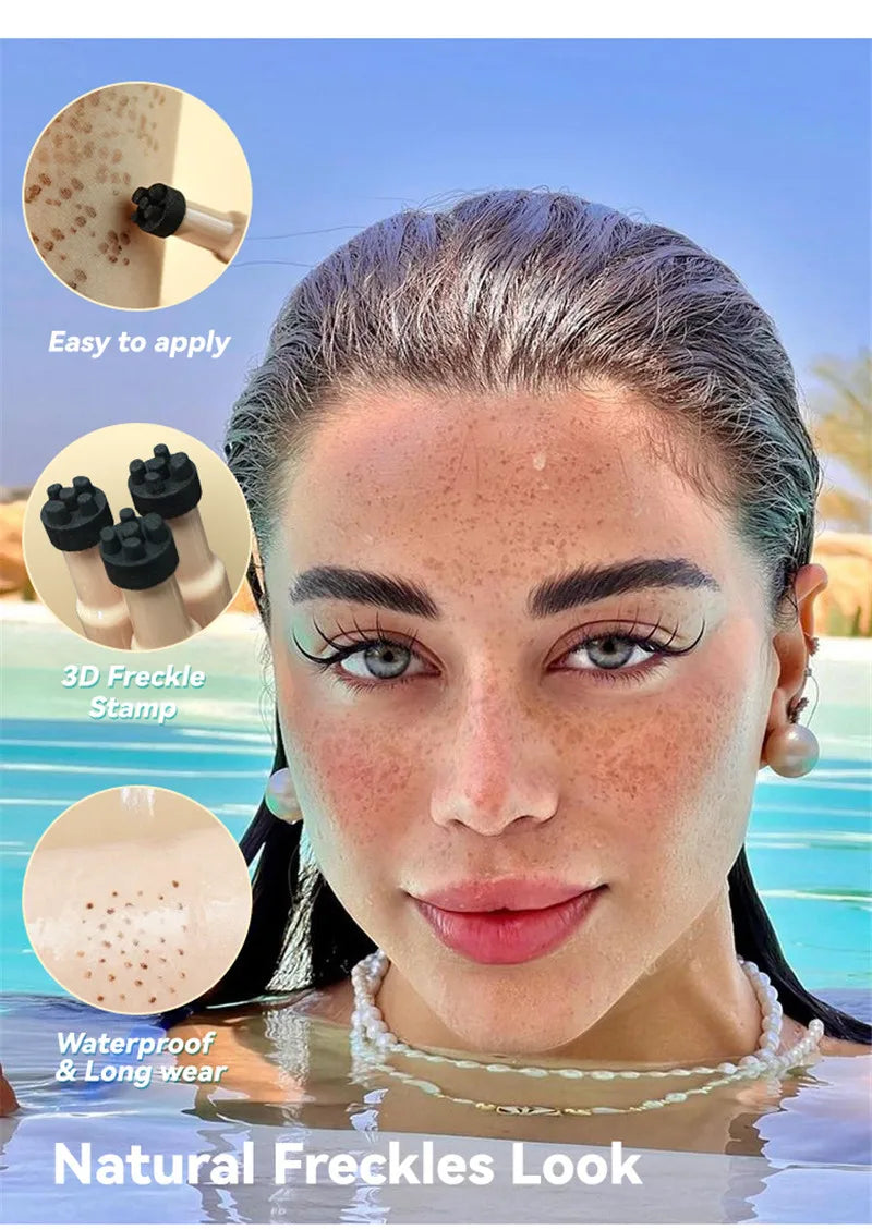 Tidesmit waterproof freckle stamp pen showing natural dot spot texture and shade swatch for face makeup application