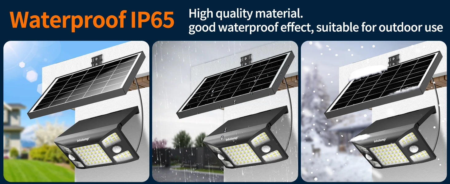 Intelamp 2000LM 8000mah Outdoor Solar Lights With Two Motion Sensors Larger Solar Panel Solar Lamp IP65 For Street Garden Path