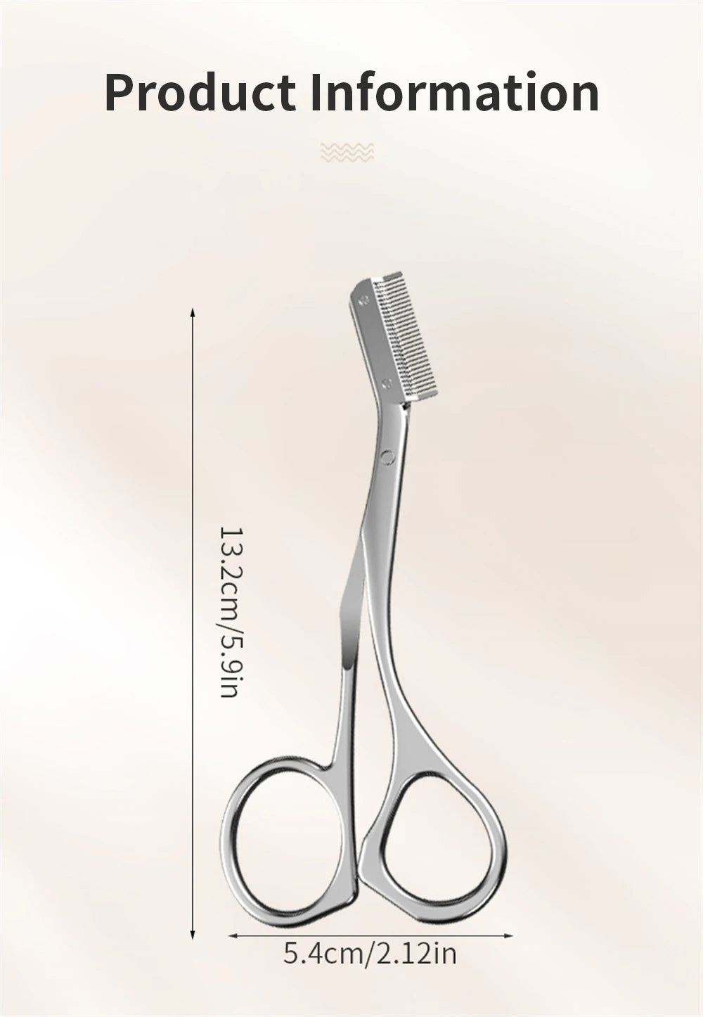 Professional silver stainless steel eyebrow trimmer scissors with a fine-toothed blade for precise hair grooming.