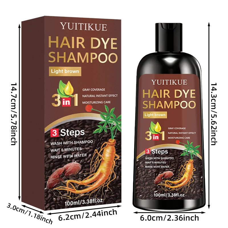 YUITIKUE Light Brown Hair Dye Shampoo 100ml - 3-in-1 Gray Coverage Natural Instant Hair Color Shampoo