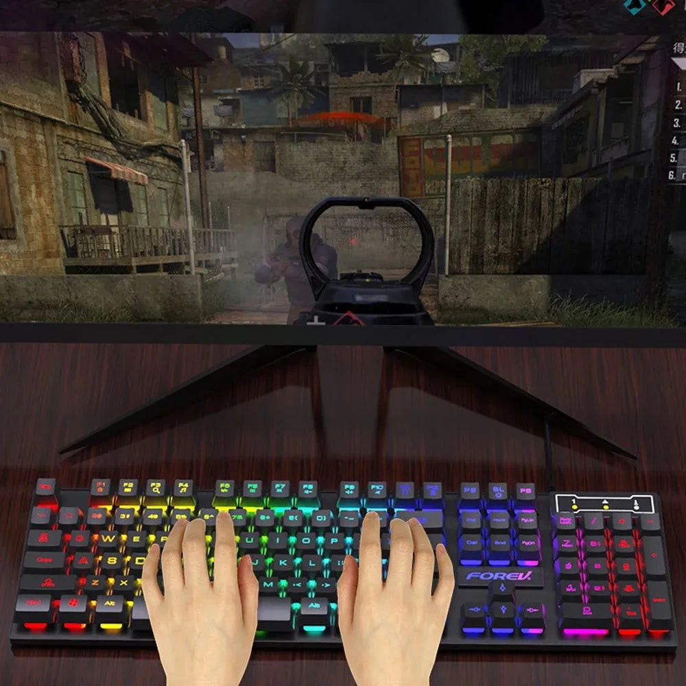 104 Keys Wired Keyboard RGB Colorful Gaming Keyboard Mechanical Feel Keyboard Standard Keyboard for Windows Laptop Computer