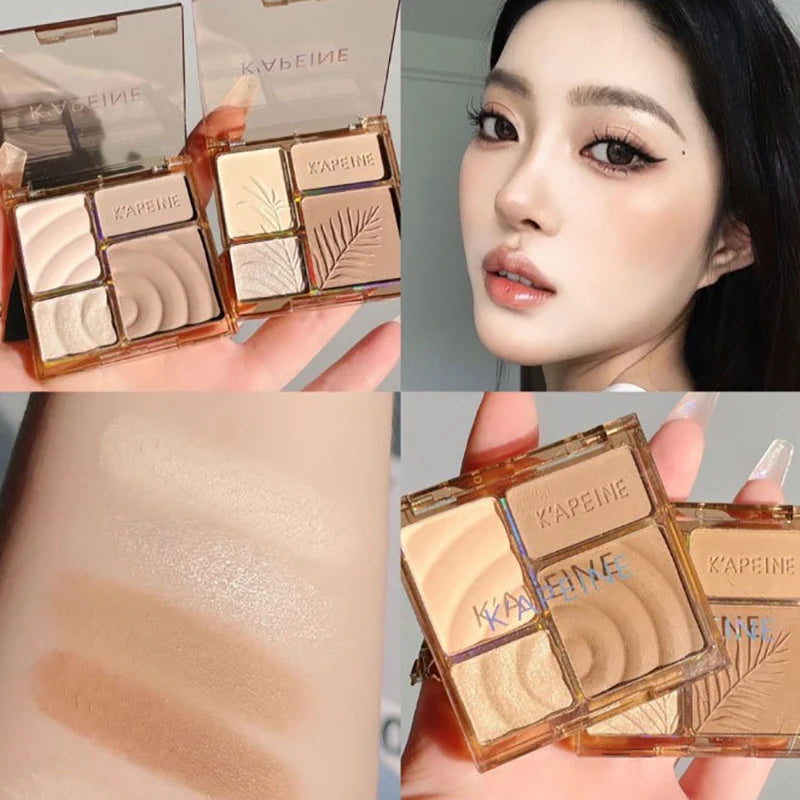 Tidesmit 4-color matte highlighter and bronzer palette showing texture close-up of 3D facial contouring makeup