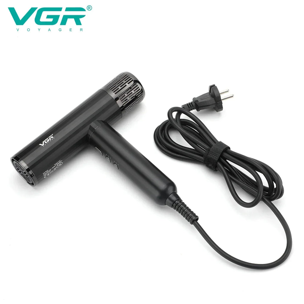 VGR V-427 professional black hair dryer with brushless motor, negative ion tech, and sleek corded salon design.
