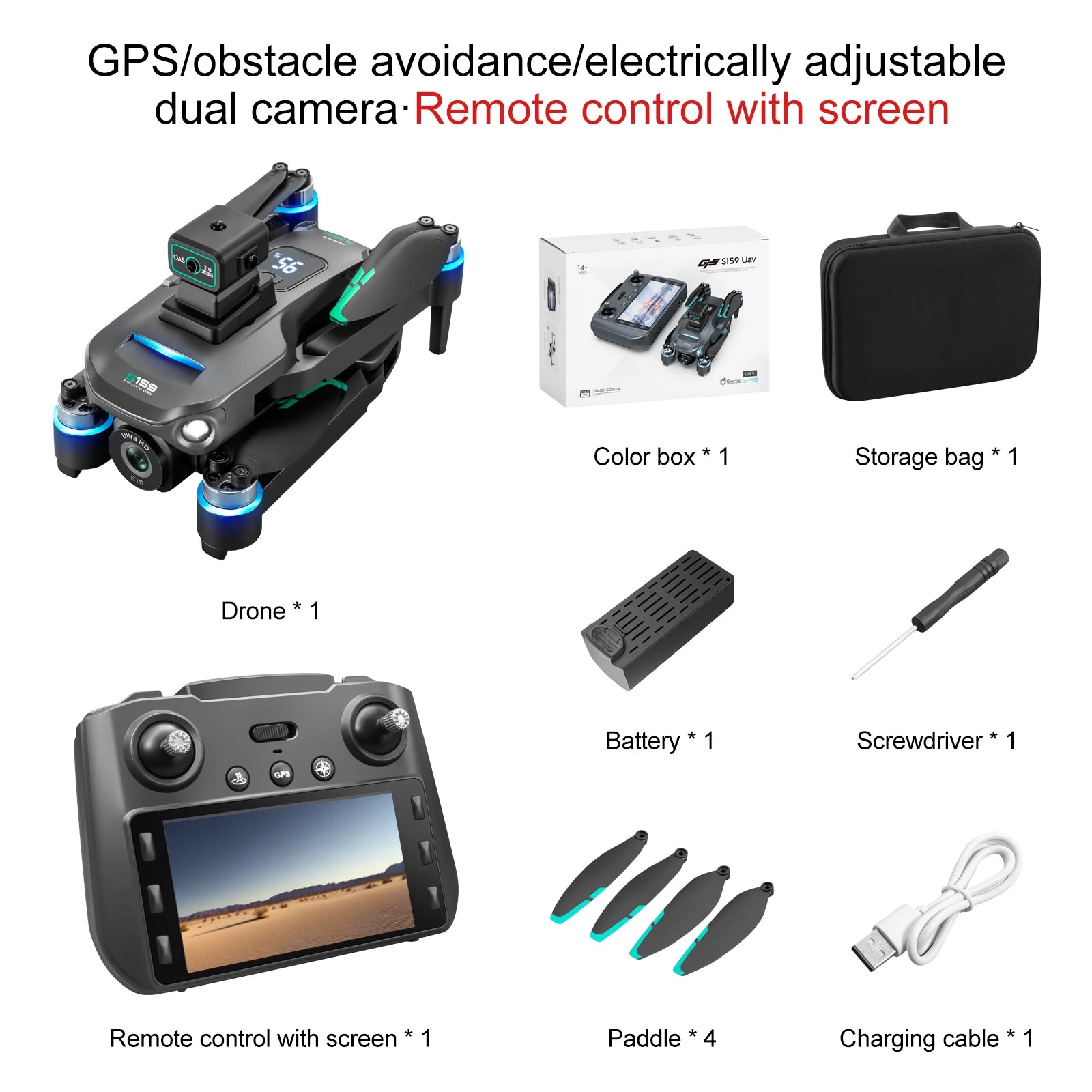 4K GPS Drone with Dual Camera and Remote Screen - Foldable Design black Tidesmit