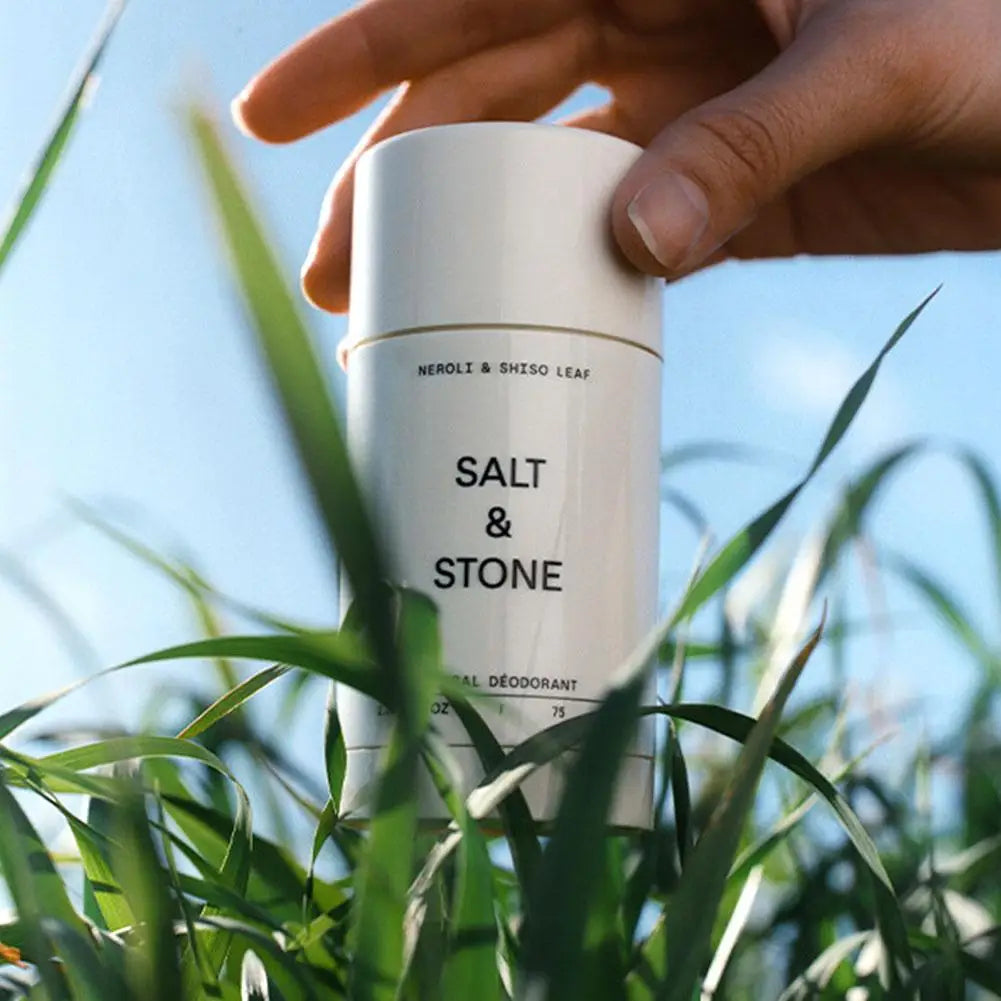 SALT&STONE natural plant-based deodorant stick in Black Rose, Oud, Neroli, and Basil for effective odor control