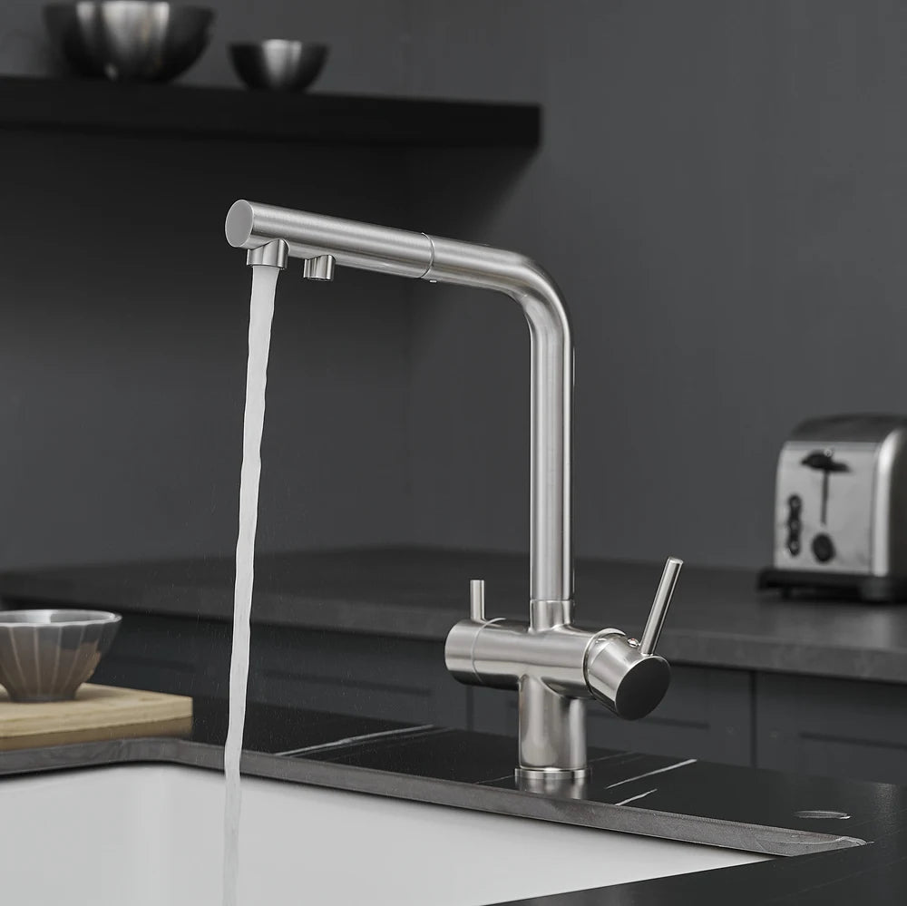 White Hot Cold Filter Kitchen Sink Faucets 3 Ways Pure Water Pull Out Kitchen Sink Mixer Tap Brass Filter Kitchen Sink Faucet