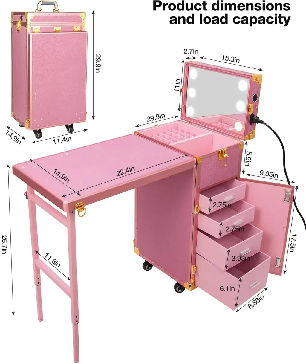 Rolling Manicure Table | Foldable Makeup Train Case - Tidesmit Massage Chairs Tidesmit