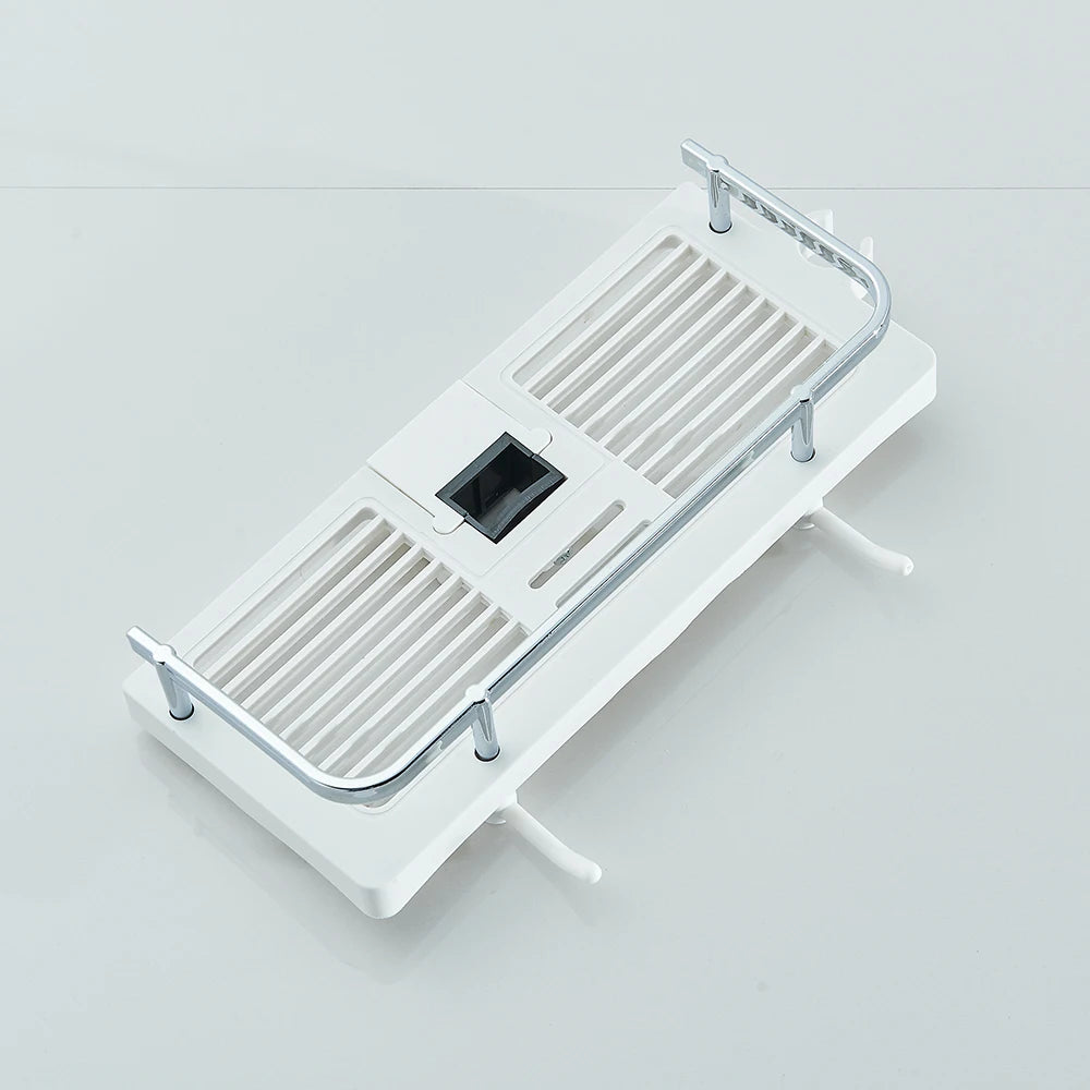 White Bathroom Shower Faucet Set Long Spout Rotation 3 Function Rainfall Headshower With Shelf Hot Cold Shower Mixer Tap System